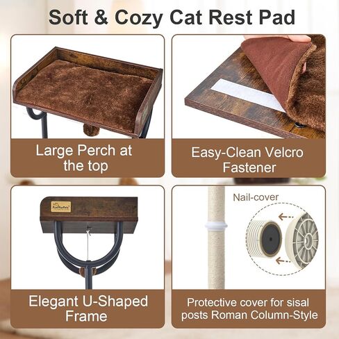 FourFurPets Cat Tree for Large Cats, Modern Cat Tree Tower with Scratching Post, 74" Wooden Cat Tower for Multiple Adult Cats, Cat Condo for Adult Cats, 4 Large Perch, 1 Cat Caves, Rustic Brown in Kuwait
