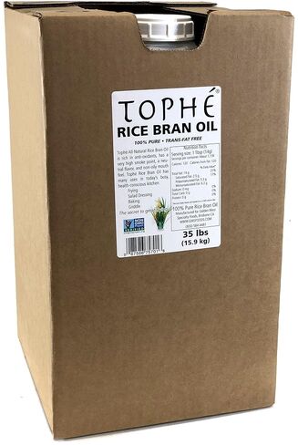 RICE BRAN OIL | All Natural, Made from 100% Non GMO Rice | Perfect for Frying | Rich in Vitamin E and Gamma-Oryzanol | Unfiltered, Non Winterized, No Trans Fat | 35 Pounds By Tophé in Kuwait