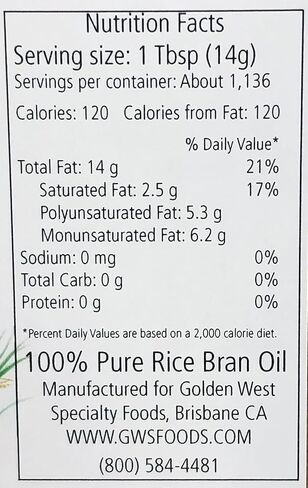 RICE BRAN OIL | All Natural, Made from 100% Non GMO Rice | Perfect for Frying | Rich in Vitamin E and Gamma-Oryzanol | Unfiltered, Non Winterized, No Trans Fat | 35 Pounds By Tophé in Kuwait
