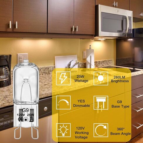 لمبة إضاءة متوافقة مع فرن الميكروويف ويرلبول K-itchenaid Jenn-air Ma-ytag، G9 120V 25W، ضوء موقد بديل/تحت لمبة ضوء الميكروويف، يستبدل W10709921 W10208564، عبوتان in Kuwait