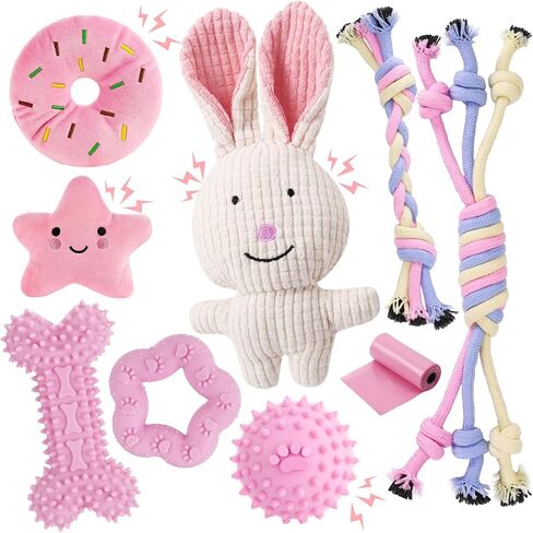 9Pack Pink Puppy Toys for Teething Treat Interactive to Keep Them Busy, Cute Soft Rubber Toy for Small Dogs Puppy Essentials Multicolor in Kuwait