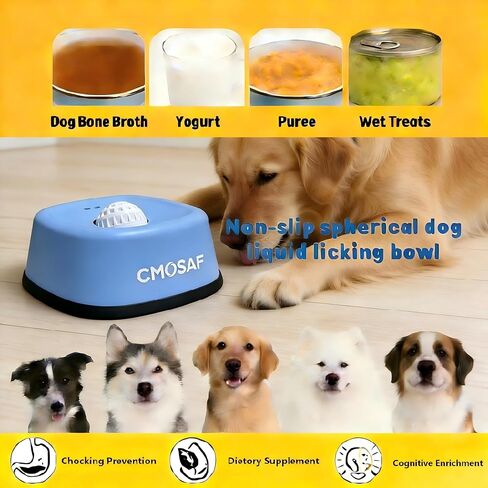 Dog Lick Bowl with Rolling Ball, Slow Feeder Dog Licking Bowl for Liquid Treats Bone Broth Yogurt, Anti-Slip Interactive Lick Toy, Post-op Nutrition & Anxiety Relief for Small Medium Large Breeds in Kuwait