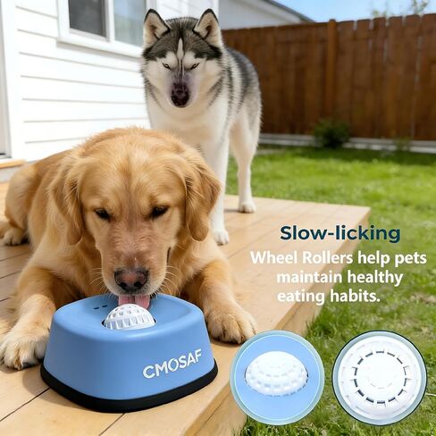 Dog Lick Bowl with Rolling Ball, Slow Feeder Dog Licking Bowl for Liquid Treats Bone Broth Yogurt, Anti-Slip Interactive Lick Toy, Post-op Nutrition & Anxiety Relief for Small Medium Large Breeds in Kuwait