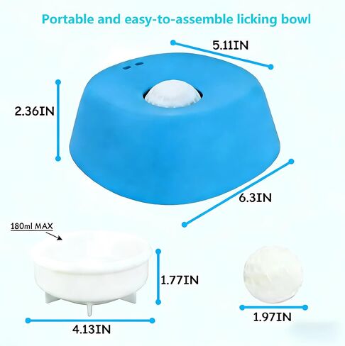 Dog Lick Bowl with Rolling Ball, Slow Feeder Dog Licking Bowl for Liquid Treats Bone Broth Yogurt, Anti-Slip Interactive Lick Toy, Post-op Nutrition & Anxiety Relief for Small Medium Large Breeds in Kuwait
