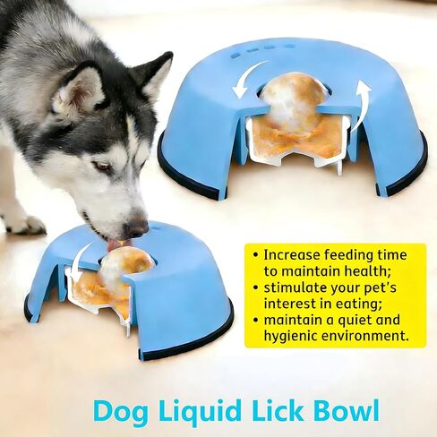 Dog Lick Bowl with Rolling Ball, Slow Feeder Dog Licking Bowl for Liquid Treats Bone Broth Yogurt, Anti-Slip Interactive Lick Toy, Post-op Nutrition & Anxiety Relief for Small Medium Large Breeds in Kuwait
