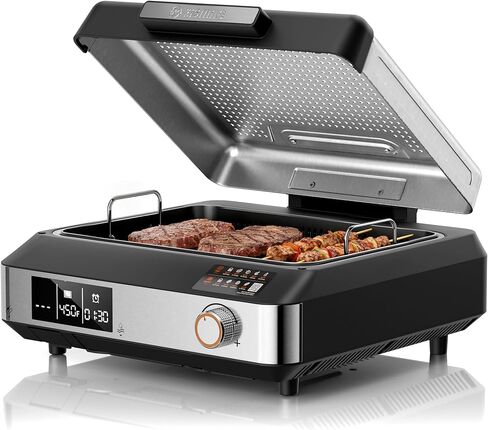 Kismile 2-in-1 Electric Grill and Griddle Combo,Smokeless Indoor Grill with Digital Temperature Display and Meat Probe, Temperature Control for Steak, Pancakes, Bacon & Sandwiches in Kuwait