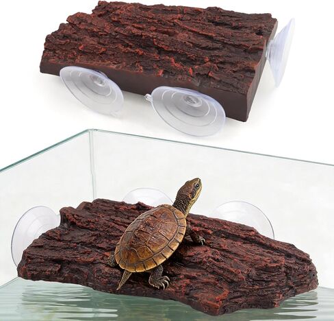 Turtle Basking Plat Form with 3 Suction Cups, Shale Climbing Ramp for Tortoises/Terrapins, Frogs & Newts, Aquarium Resting Terrace Decoration in Kuwait