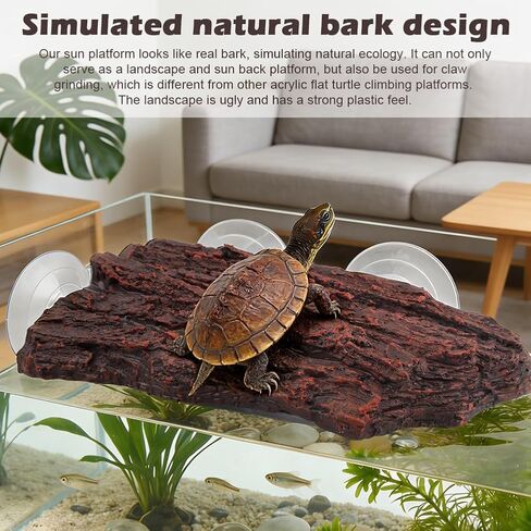 Turtle Basking Plat Form with 3 Suction Cups, Shale Climbing Ramp for Tortoises/Terrapins, Frogs & Newts, Aquarium Resting Terrace Decoration in Kuwait