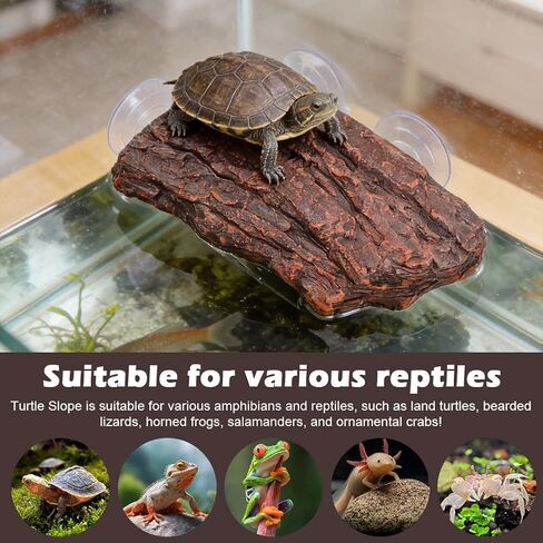 Turtle Basking Plat Form with 3 Suction Cups, Shale Climbing Ramp for Tortoises/Terrapins, Frogs & Newts, Aquarium Resting Terrace Decoration in Kuwait