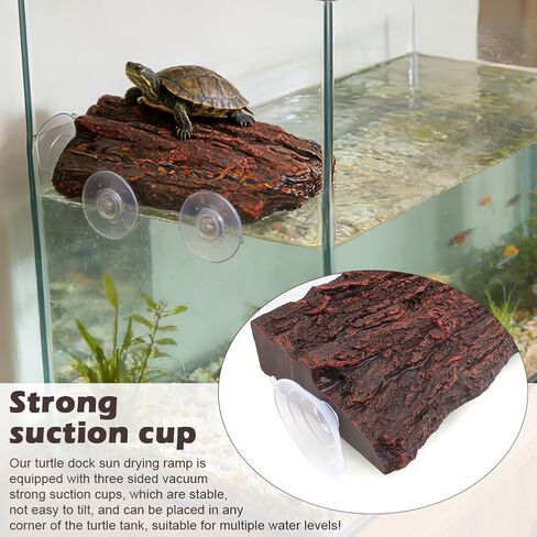 Turtle Basking Plat Form with 3 Suction Cups, Shale Climbing Ramp for Tortoises/Terrapins, Frogs & Newts, Aquarium Resting Terrace Decoration in Kuwait