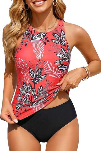 Holipick Two Piece Tankini Swimsuits for Women Tummy Control Bathing Suits High Neck Tankini Tops with Bikini Bottom in Saudi Arabia