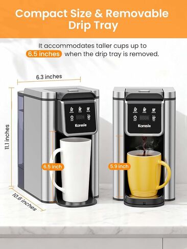 K Cup Coffee Maker, Hot & Iced Coffee Maker for K Cup and Grounds, 6-14 Oz Brew Sizes, 50oz Removable Tank, Single Cup Coffee Maker with Descaling Reminder, Stainless Steel, Black in Kuwait
