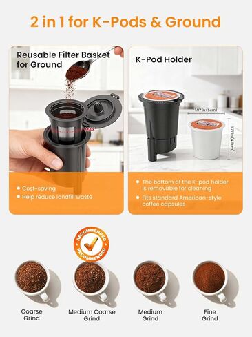 K Cup Coffee Maker, Hot & Iced Coffee Maker for K Cup and Grounds, 6-14 Oz Brew Sizes, 50oz Removable Tank, Single Cup Coffee Maker with Descaling Reminder, Stainless Steel, Black in Kuwait