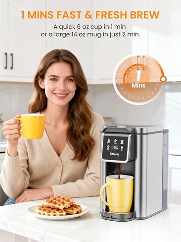 K Cup Coffee Maker, Hot & Iced Coffee Maker for K Cup and Grounds, 6-14 Oz Brew Sizes, 50oz Removable Tank, Single Cup Coffee Maker with Descaling Reminder, Stainless Steel, Black in Kuwait