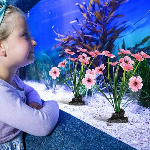 Toddmomy 2Pcs Pink Silk Aquarium Plants, 7.47 Inch Realistic Betta Fish Tank Decorations, Artificial Aquatic Plants for Desktop Freshwater Saltwater Tanks in Kuwait