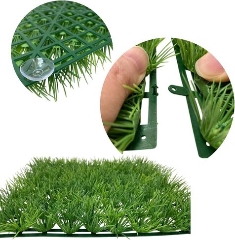 حوض السمك ديكور العشب السلطعون الناسك تسلق الجدار 2PCS 9 "× 9" حصيرة العشب البلاستيكية الاصطناعية مع 8 أكواب شفط، المناظر الطبيعية تحت الماء لخزانات الأسماك، تررم الزواحف in Kuwait