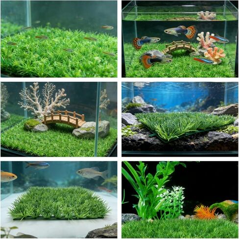 حوض السمك ديكور العشب السلطعون الناسك تسلق الجدار 2PCS 9 "× 9" حصيرة العشب البلاستيكية الاصطناعية مع 8 أكواب شفط، المناظر الطبيعية تحت الماء لخزانات الأسماك، تررم الزواحف in Kuwait