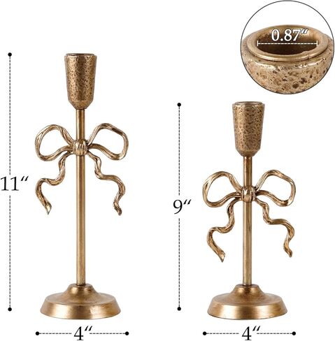 NIKKY HOME Gold Bow Iron Taper Candle Holders Set of 2, Vintage Decorative Tall Candlesticks Centerpieces Decor for Dining Room Table Wedding Party Mantle Fireplace Housewarming Gift in Saudi Arabia