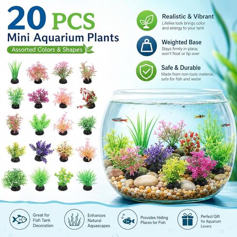 Gadpiparty 20pcs Mini Aquarium Plants, Fake Aquarium Plants, for Fish Tank Adornment, for Home Office in Kuwait