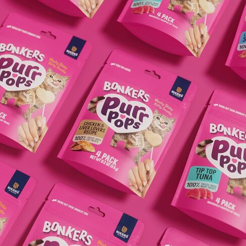 Bonkers Purrpops Freeze-Dried Chicken Liver Flavored Lollipop Treats for Cats, 4 Pieces (Pack of 13) in Kuwait