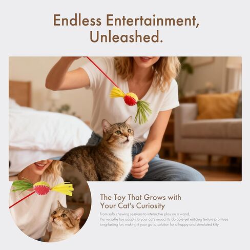 Mira's Pocket Natural Loofah Cat Toy with Feathers, Elastic Bouncing Chew Toy with Catnip & Bell, Self-Play Enrichment Toy for Indoor Cats to Relieve Boredom (Color Mixing) in Kuwait