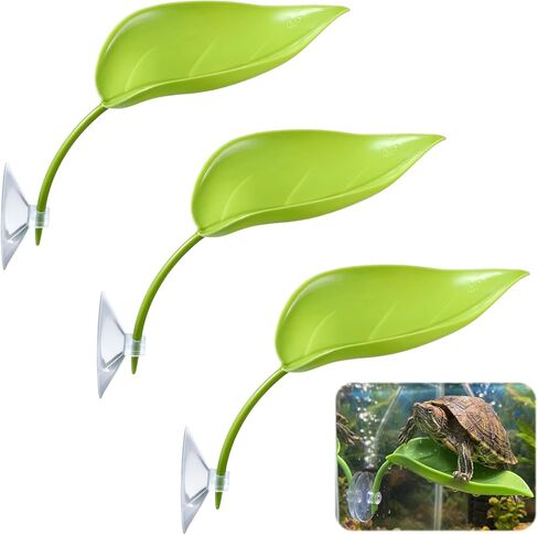 3pcs Turtle Basking Platform Tree Frog Gecko Turtle Tank Accessories Leaf Shape Crested Gecko Hide Frog Tank Accessories with Suction Cups Turtles Tanks Decor in Kuwait
