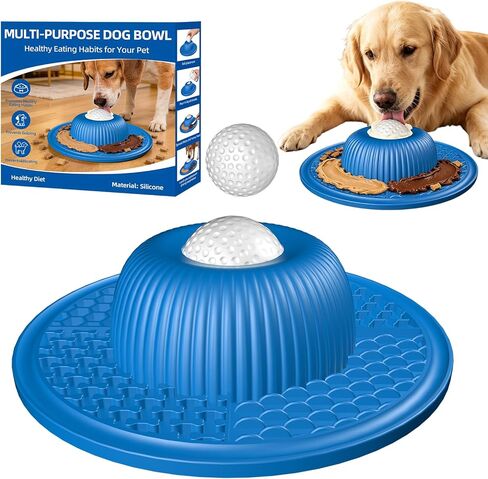 2-in-1 Dog Slow Feeder Bowl & Lick Mat with 2 Rotatable Balls, No-Slip Silicone Anxiety Relief Treat Mat for Dogs & Cats, Dishwasher Safe (Blue) in Kuwait