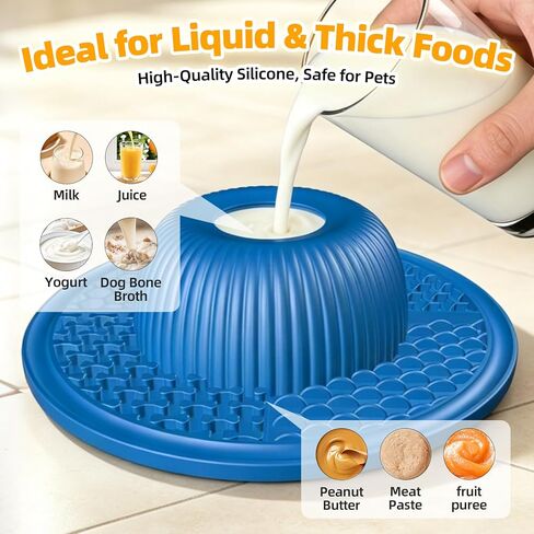 2-in-1 Dog Slow Feeder Bowl & Lick Mat with 2 Rotatable Balls, No-Slip Silicone Anxiety Relief Treat Mat for Dogs & Cats, Dishwasher Safe (Blue) in Kuwait