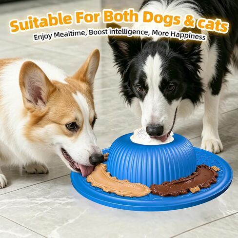 2-in-1 Dog Slow Feeder Bowl & Lick Mat with 2 Rotatable Balls, No-Slip Silicone Anxiety Relief Treat Mat for Dogs & Cats, Dishwasher Safe (Blue) in Kuwait