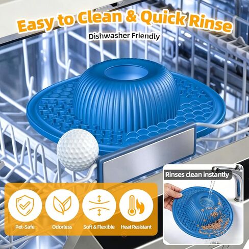 2-in-1 Dog Slow Feeder Bowl & Lick Mat with 2 Rotatable Balls, No-Slip Silicone Anxiety Relief Treat Mat for Dogs & Cats, Dishwasher Safe (Blue) in Kuwait