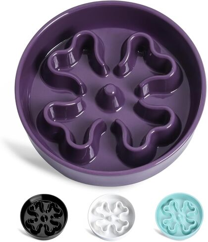 Slow Feeder,Ceramic-Slow Feeder Dog Bowls Elevated for Medium and Large Breed,3 Cups Slow Feed Dog Bowl with Stand,Purple in Kuwait