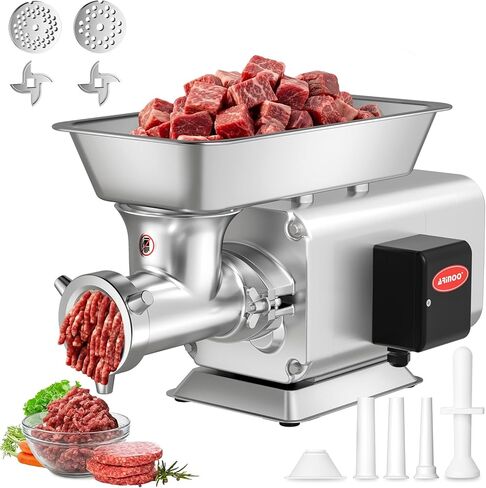 Electric Meat Grinder, Grinds Chicken Bones, 1.7 HP Heavy Duty Stainless Steel Commercial #22 Meat Mincer Machine with 2 Plates, 2 Blades and 3 Sausage Tubes for Home Use, 11 Lbs/Min in Kuwait