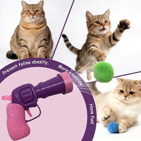 Cat Fetch Toy Launcher with 50 Colorful Pom Pom Balls, Cat Balls Fetch Toy Interactive Manual Thrower for Cats, Funny Cat Toy Gun for Bored Indoor, Pink and Purple (13 cm) in Kuwait