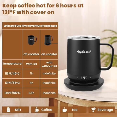 Happiness Smart Heated Coffee Mug 12oz,Rechargeable Electric Self Heating Temperature Control Coffee Cup Gifts for Mom Dad Women Men in Kuwait