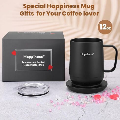 Happiness Smart Heated Coffee Mug 12oz,Rechargeable Electric Self Heating Temperature Control Coffee Cup Gifts for Mom Dad Women Men in Kuwait