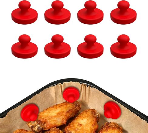 Air Fryer Magnets for Parchment Paper, 8PCS Strong Magnetic Silicone Clips to Secure Liners & Prevent Burning, 100% Food-Safe BPA Free, Waterproof & Heat-Resistant (0.86 inch,） (Red) in Kuwait