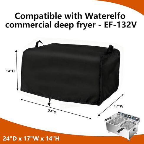 Deep Fryer Commercial Cover Compatible with Waterelfo Double Deep Fryer - EF-132V, 500D Oxford Fabric Commercial Fryers Cover, Black, 24"D x 17"W x 14"H in Kuwait