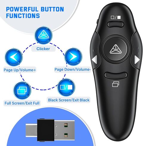 2-in-1 USB Type C Presentation Clicker Wireless Presenter Remote Clicker for PowerPoint Presentations with Laser Pointer, RF 2.4GHz USB C PowerPoint Clicker Slide Advancer for Computer/Mac/Laptop in Saudi Arabia
