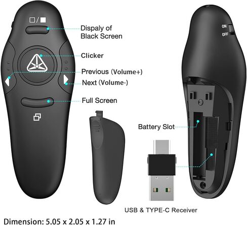 2-in-1 USB Type C Presentation Clicker Wireless Presenter Remote Clicker for PowerPoint Presentations with Laser Pointer, RF 2.4GHz USB C PowerPoint Clicker Slide Advancer for Computer/Mac/Laptop in Saudi Arabia