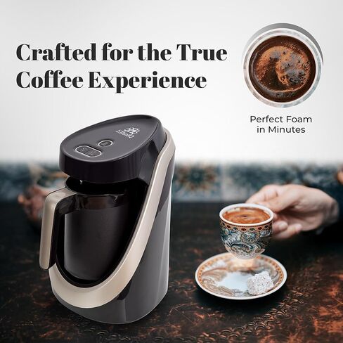 ETHNIQ Turkish Coffee Maker - 100% BPA Free, 120V, 1 to 4 Cup Brewing Capacity with Cook Sense Technology for Delicious Cup of Turkish & Greek Coffee, Turkish Coffee Pot - Black in Kuwait