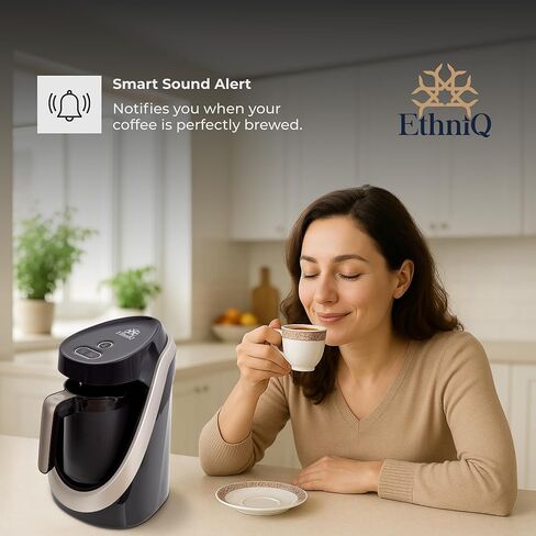ETHNIQ Turkish Coffee Maker - 100% BPA Free, 120V, 1 to 4 Cup Brewing Capacity with Cook Sense Technology for Delicious Cup of Turkish & Greek Coffee, Turkish Coffee Pot - Black in Kuwait