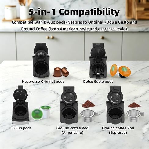 KOTLIE Single Serve Coffee Maker for K*cup/Nes Original/D*G Capsules and Ground Coffee, 50 Oz Removable Reservoir, up to 12oz Cup Sizes,Ideal for Kitchens, apartments, dorm rooms and Offices (CM-827) in Kuwait