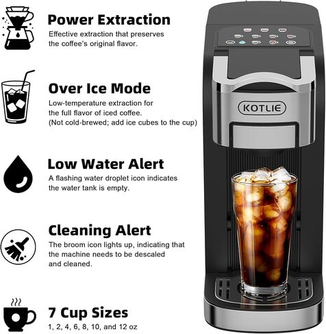KOTLIE Single Serve Coffee Maker for K*cup/Nes Original/D*G Capsules and Ground Coffee, 50 Oz Removable Reservoir, up to 12oz Cup Sizes,Ideal for Kitchens, apartments, dorm rooms and Offices (CM-827) in Kuwait
