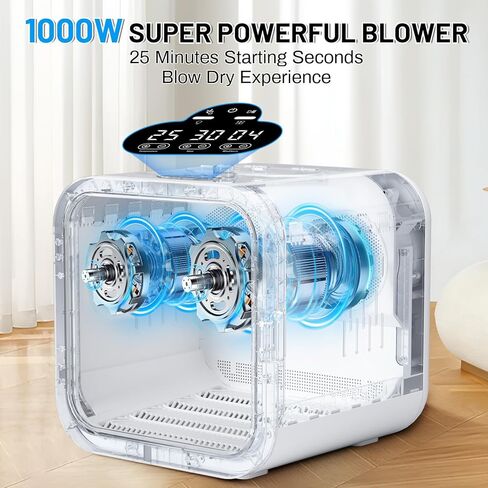 Automatic Pet Hair Dryer Box, 70L Dual Motor Fans Blower for Small Dogs and Cats, 360° Drying, Temperature Control, Self-Dryer Boxes with 4 Adjustable Speed Settings & 5 Drying Modes, 5 Towels, White in Kuwait