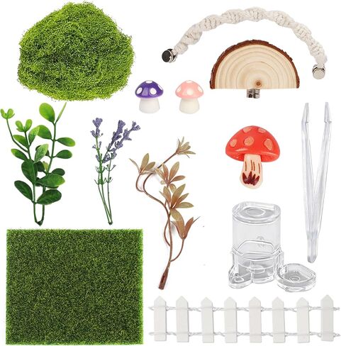 12Pcs Jumping Spider Enclosure Decor Kit - Natural Terrarium Accessories Set with Climbing Net, Moss, Mushroom Shelves, Water Feeder for Small Reptile Habitat Tarantula Gecko in Kuwait