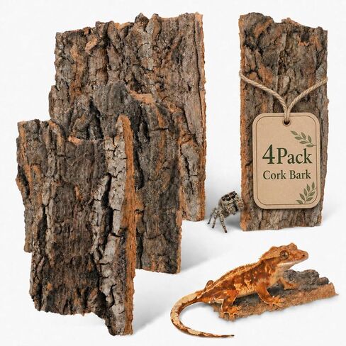 SHINEOFI Cork Bark for Reptiles, 4Pcs Natural Reptile Hide and Basking Platform Tree Bark Decor for Terrarium Gecko Lizard Snake Tortoise Enclosure Landscaping (Random Shapes) in Kuwait