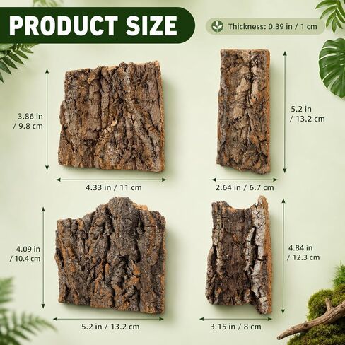 SHINEOFI Cork Bark for Reptiles, 4Pcs Natural Reptile Hide and Basking Platform Tree Bark Decor for Terrarium Gecko Lizard Snake Tortoise Enclosure Landscaping (Random Shapes) in Kuwait
