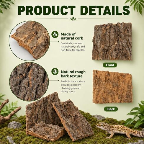 SHINEOFI Cork Bark for Reptiles, 4Pcs Natural Reptile Hide and Basking Platform Tree Bark Decor for Terrarium Gecko Lizard Snake Tortoise Enclosure Landscaping (Random Shapes) in Kuwait