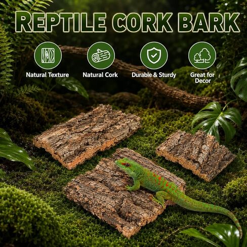 SHINEOFI Cork Bark for Reptiles, 4Pcs Natural Reptile Hide and Basking Platform Tree Bark Decor for Terrarium Gecko Lizard Snake Tortoise Enclosure Landscaping (Random Shapes) in Kuwait