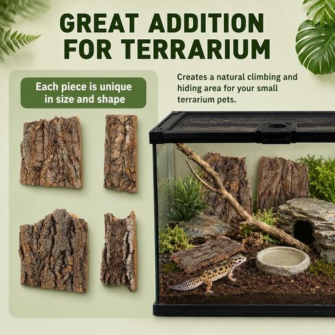 SHINEOFI Cork Bark for Reptiles, 4Pcs Natural Reptile Hide and Basking Platform Tree Bark Decor for Terrarium Gecko Lizard Snake Tortoise Enclosure Landscaping (Random Shapes) in Kuwait